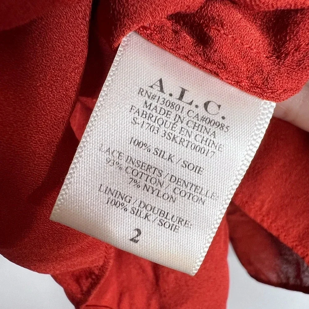 A.L.C. Mini Pleated Skirt 100% silk in Rust Red color - Size 2